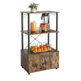 3-Tier Bakers Rack with Wood Cabinet, Rustic Brown