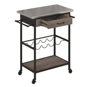 Multipurpose kitchen cart, wine rack and pantry, stainless steel and black metal, brown