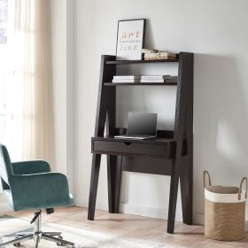 Ladder Desk, Home Office Study Desk with Drawer and Two Shelves in Red Cocoa