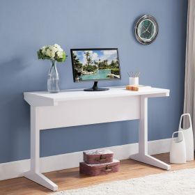 Simple White Desk, Laptop Desk with I-Shaped Sturdy Legs