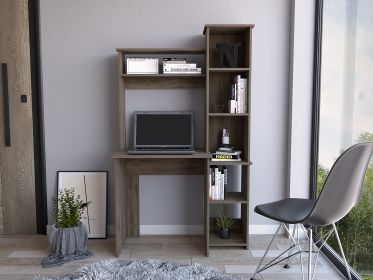 Marston 6-Shelf Writing Desk with Built-in Bookcase Dark Brown