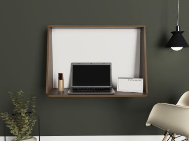 Zambia Wall Desk; Single Shelf -Mahogany / White