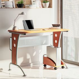 Techni Mobili Modern Computer Desk With Mobile CPU Caddy, Dark Honey