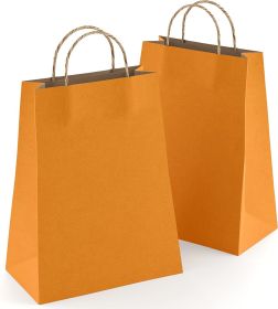 Orange Shopping Bags Bulk Pack of 25 Large Paper Bags 8 x 4.75 x 10.5 Kraft Bags with Handles 8 x 4 3/4 x 10 1/2 Paper Kraft Bag 150 GSM Wine Bag