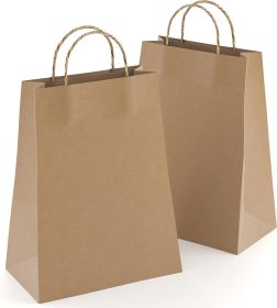 Kraft Paper Shopping Bags 8 x 4.75 x 10.5 Inch Size. Pack of 25 Brown Paper Bags with Handles Bulk 8 x 4 3/4 x 10 1/2 Paper Shopping Bags 150 GSM Pape