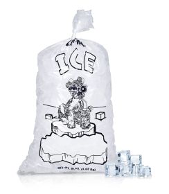 Pack of 1000 Open Top Ice Bags with Twist Ties 10 x 20. Crystal Ice Printed Bags 10x20. Thickness 1.5 mil. 8 lbs. BPA Free Food Grade Safe Plastic Ice