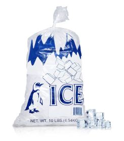 Pack of 1000 Ice Bags with Twist Ties 12 x 21. Printed Bags Ice Bags with Write on Block 12x21. Capacity 10 lbs; 1.7 mil. Food Grade Safe Plastic Ice