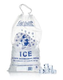 Pack of 500 Drawstring Ice Bags 12 x 20. Heavy Duty Printed Bags 12x20. BPA Free Food Grade Safe 10 lbs Ice Bags. 'Cool Penguin' Design.