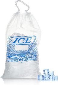 Pack of 500 Printed Metallocene Ice Bags 10 lb; 12 x 19. Polyethylene Bags with Drawstring Closure 12x19. Thickness 1.35 Mil Thick. Ideal for Industri