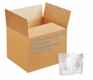 Pack of 2000 Clear Merchandise Bags 8.5 x 11. Ultra Thin Poly Plastic Bags 8 1/2 x 11. Thickness 0.6 Mil. High Density Polyethylene Bags for Books; Ma