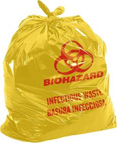 Yellow Disposable Biohazard Bags 37 x 50; Water-Resistant Polyethylene Bio Hazardous Bags Pack of 25; Open Top Bio Hazard Bags 1.3 Mil; Biohazard Wast