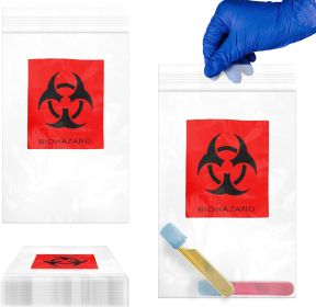 Pack of 100 Biohazard Specimen Bags Black and Red 6 x 9 Zipper Top Plastic Pouch Bags 6x9 Thickness 2 Mil Printed Polyethylene Transport Bags for Ship