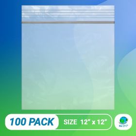 Zip Bags 12" x 12"; Pack of 100 Clear Plastic Jewelry Bags with Zipper; 2 Mil Thick Polyethylene Sealable Bags; Self Lock Plastic Baggies; Heavy Duty