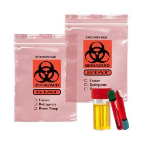 Pack of 1000 Specimen Transfer Bags; Pink Tint 12 x 15 Zipper. Printed Biohazard. 2 mil Thick Polyethylene Bags 12x15. Plastic Bags for Health Needs.