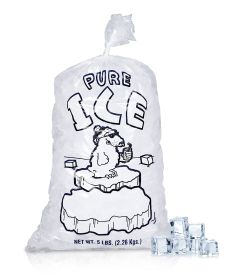 Pack of 1000 Plain Top Ice Bags with Twist Ties 9 x 18. Pure Ice Printed Bags 9x18. Thickness 1.5 mil. 5 lbs. BPA Free Food Grade Safe Plastic Ice Bag