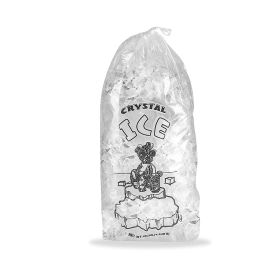 Pack of 500 Drawstring Ice Bags 11 x 18. Pure Ice Printed Bags 11x18. Thickness 1.5 mil. 8 lbs. BPA Free Food Grade Safe Metallocene Ice Bags.