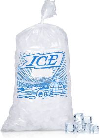 Pack of 500 Printed Metallocene Ice Bags 20 lb; 13 1/2 x 28. Open End Polyethylene Bags 13.5 x 28. Thickness 1.75 Mil. Poly Plastic Bags for Industria