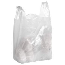 Pack of 500 White T-Shirt Plastic Bags 18 x 10 x 30. Ultra Thin Carry-Out Bags 18x10x30. Thickness 0.80 mil. Unprinted Shopping Grocery Bags. Handled