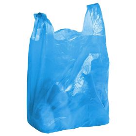 Pack of 1000 Blue T-Shirt Bags 12 x 8 x 24. Ultra Thin Carry-Out Bags 12x8x24. Thickness 0.65 mil. Opaque Shopping Grocery Bags. Handled Polyethylene