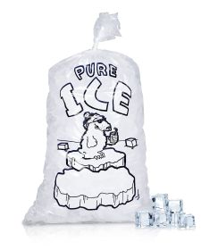 Pack of 500 Wicket Ice Bags 14.25 x 28 + 4. Twist Ties Polar Bear Printed Icebags 20 lbs with Plastic Wickets. Thickness 1.75 mil. BPA Free Food Grade