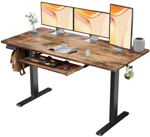 Sweetcrispy Electric Standing Desk with Keyboard Tray Large Ergonomic Computer Desk Home Office Desk,55 x 24 Inches Rustic Brown