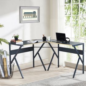 L-Shaped Desk Corner Computer Desk, Space-Saving & Multifunctional Home Office Desk Writing Workstation Study Desk with Round Corner (Dark Grey)