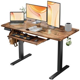 Sweetcrispy Electric Standing Desk with Keyboard Tray Large Ergonomic Computer Desk Home Office Desk,48 x 24 Inches Rustic Brown