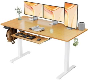 Sweetcrispy Electric Standing Desk with Keyboard Tray Large Ergonomic Computer Desk Home Office Desk,55 x 24 Inches Natural