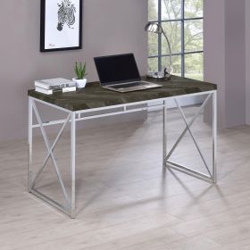 Rustic Grey Herringbone and Chrome Writing Desk