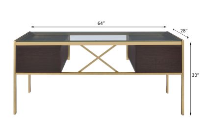 ACME Yumia Desk in Gold & Clear Glass 92785