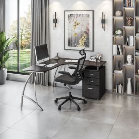 Techni Mobili Modern L- Shaped Computer Desk with File Cabinet and Storage, Espresso