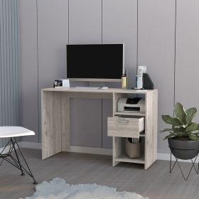 Computer Desk Odessa with Single Drawer and Open Storage Cabinets, Light Gray Finish