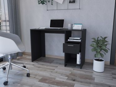 Computer Desk Odessa with Single Drawer and Open Storage Cabinets, Black Wengue Finish