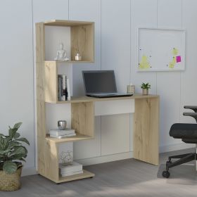 Computer Desk Jayess with Four-Tier Storage Shelves, Light Oak / White