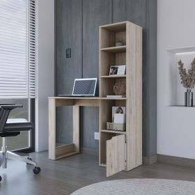 Computer Desk with Single Door Cabinet and 4-Tier Shelf Bicknell, Light Gray Finish