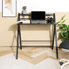 32.1'' Folding Desk, 2 Tier Foldable Writing Table Assembled Saves Space for Home Office Study, Metal Frames/Wood Top Laptop Table Computer Desk